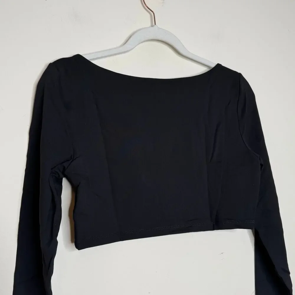 Susana Monaco Micro Square Neck Long Sleeve Crop Top in Black NWT Size XL
